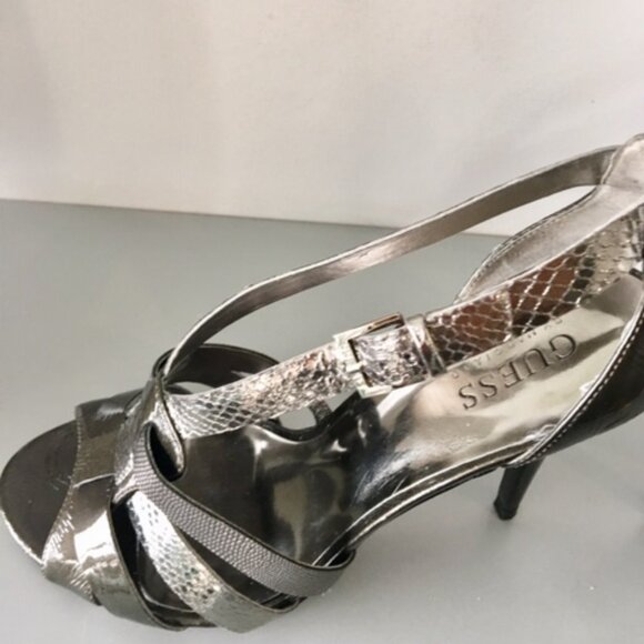 Gorgeous Guess Marciano pewter/silver strappy leather heels size 7.5 - Picture 11 of 16